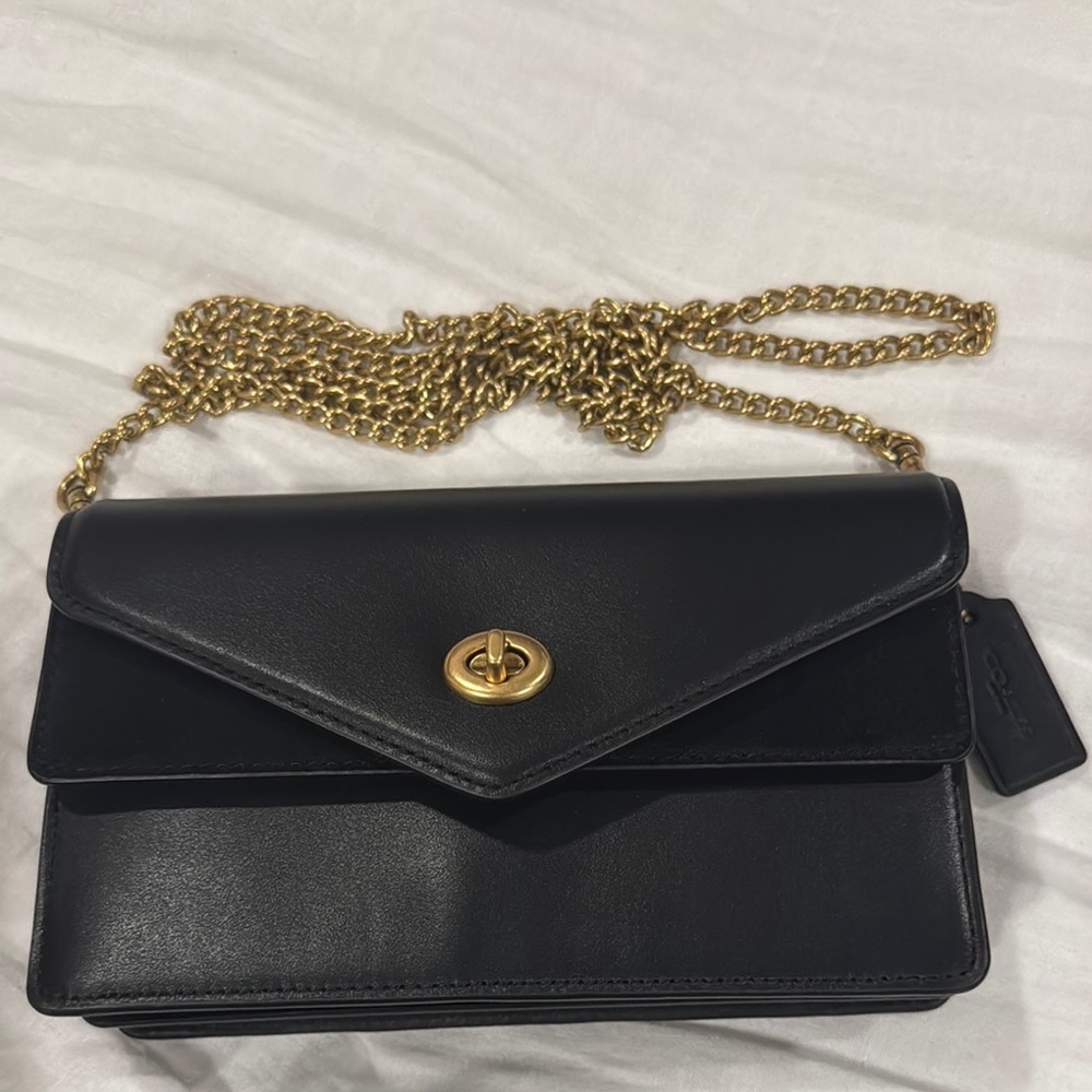 Authentic Coach Black Leather Chain Bag